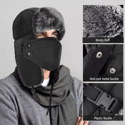 Winter Hats for Women Men Trapper Hat with Ear Flaps Warm Fur Fuzzy Hats for Cold Weather Trapper Hat Ear Flaps