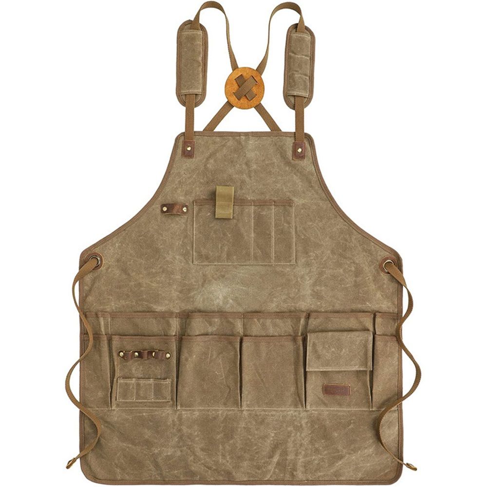 Chef Apron, Waterdrop Resistant Cotton Canvas Cross Back Adjustable Apron, 70*74.5cm(Cappuccino Brown)