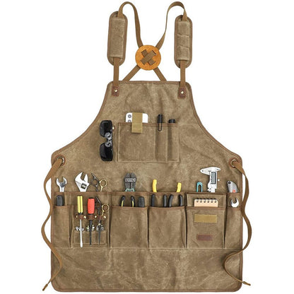 Chef Apron, Waterdrop Resistant Cotton Canvas Cross Back Adjustable Apron, 70*74.5cm(Cappuccino Brown)