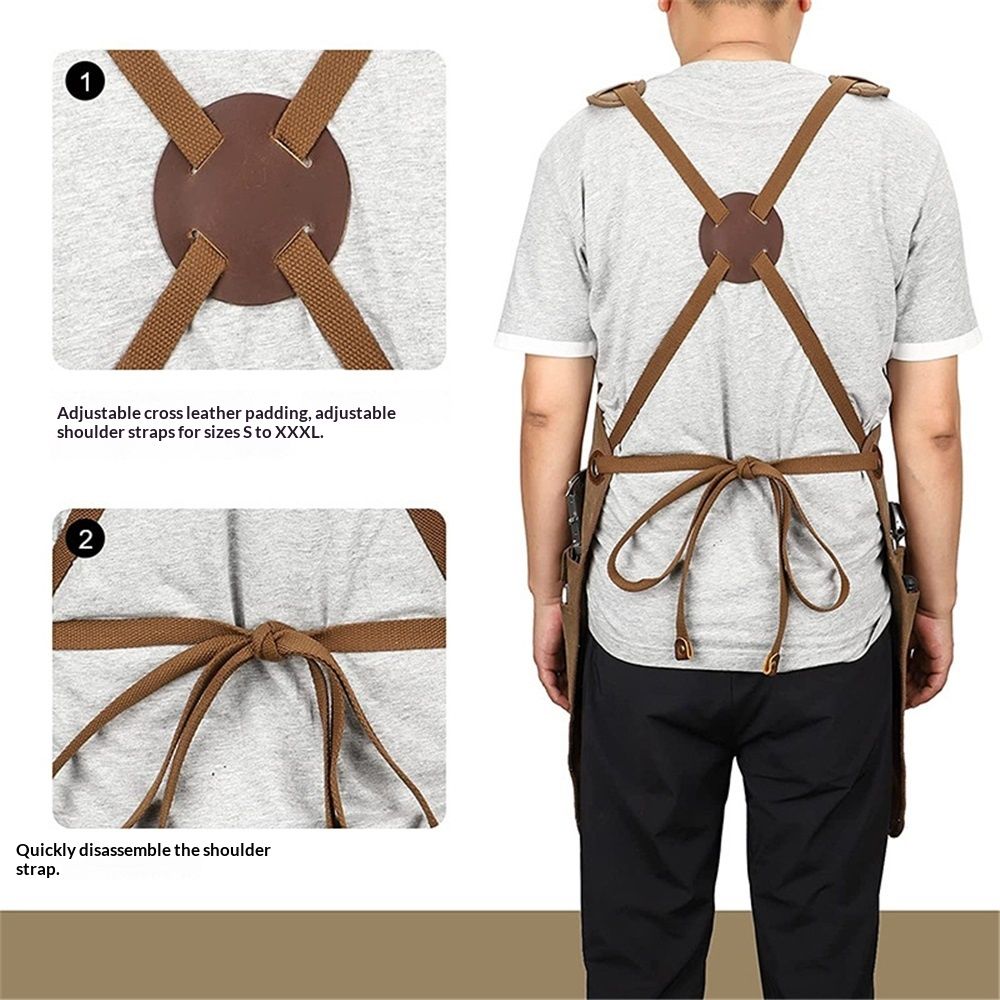 Chef Apron, Waterdrop Resistant Cotton Canvas Cross Back Adjustable Apron, 70*74.5cm(Cappuccino Brown)