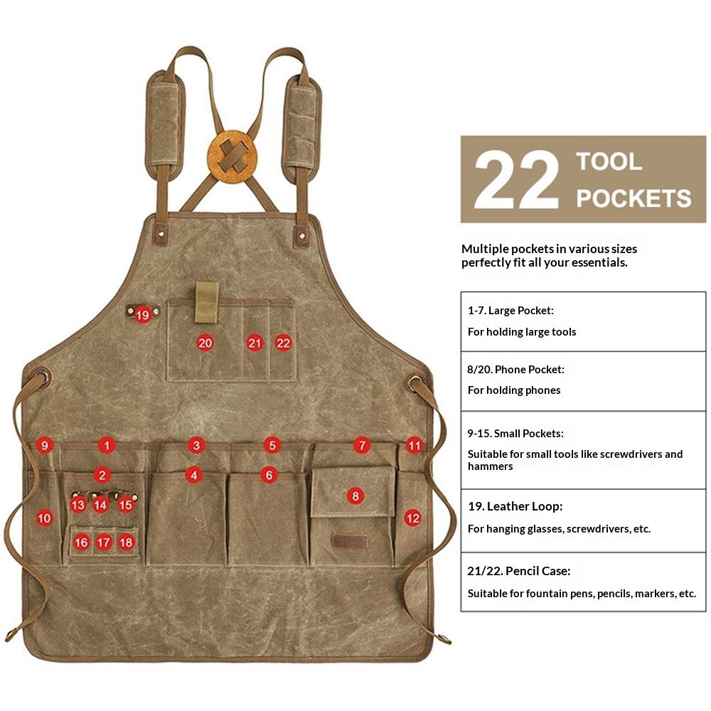 Chef Apron, Waterdrop Resistant Cotton Canvas Cross Back Adjustable Apron, 70*74.5cm(Cappuccino Brown)