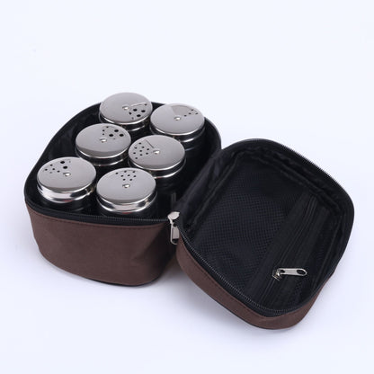 6 Piece Stainless Steel Spice Shaker Jars Salt and Pepper Holder BBQ Spice Herbs with Bag for East Travel, Great for Home or Outdoor Use,