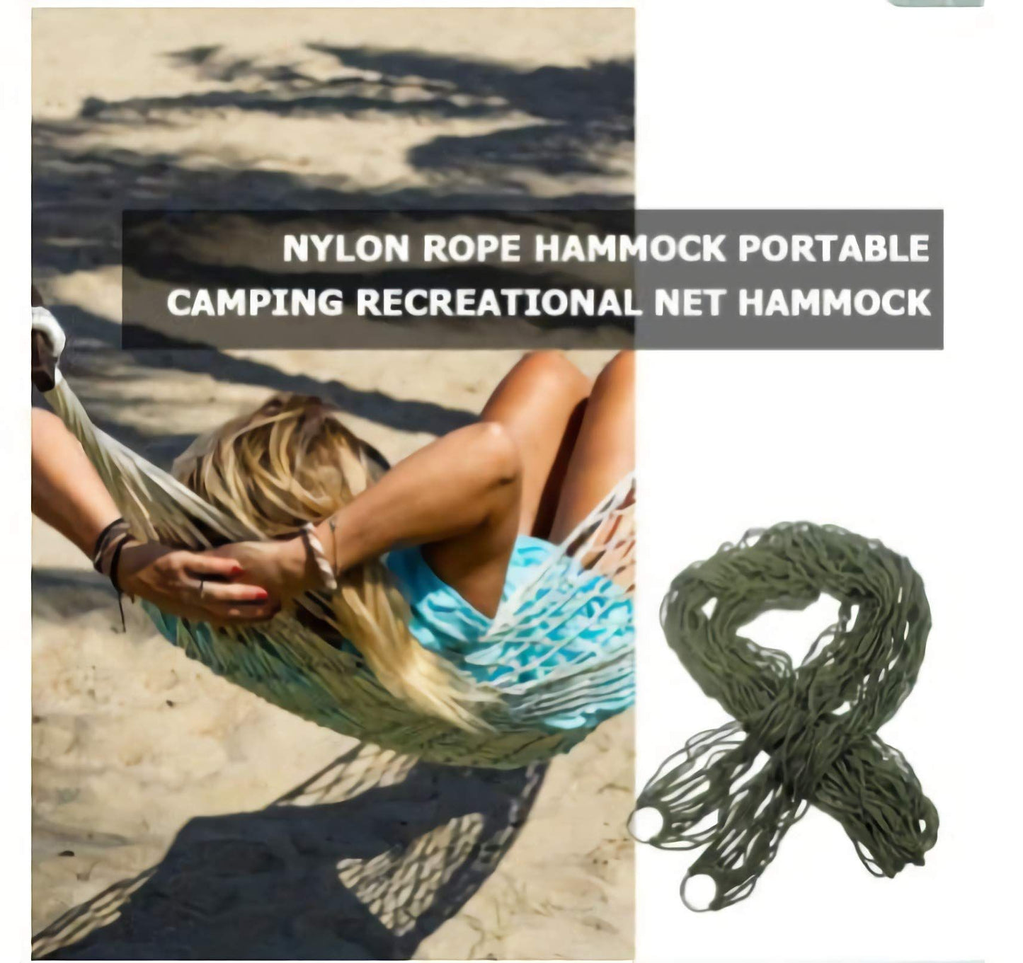 Travel Hammock,Camping Hammock, Outdoor Sport Hammock Army Green Net Mesh Nylon Sleeping Bed with Hooks for Garden Beach Camping Hunting Hiking Traveling (Green)