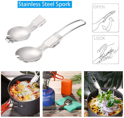 6pcs Camping Cookware Mess Kit with Lightweight Pot, Stove,Carry Mesh Bag, Great for Backpacking Outdoor Camping Hiking and Picnic