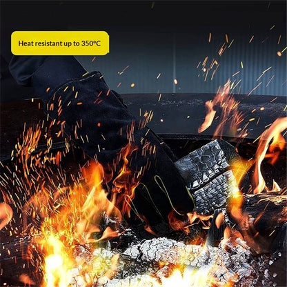 Extreme Heat & Fire Resistant Gloves Leather with Stitching,Mitts Perfect for Fireplace, Stove, Oven, Grill, Welding, BBQ, Pot Holder, Animal Handling