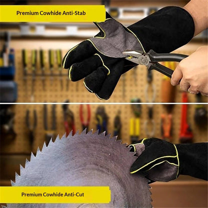Extreme Heat & Fire Resistant Gloves Leather with Stitching,Mitts Perfect for Fireplace, Stove, Oven, Grill, Welding, BBQ, Pot Holder, Animal Handling