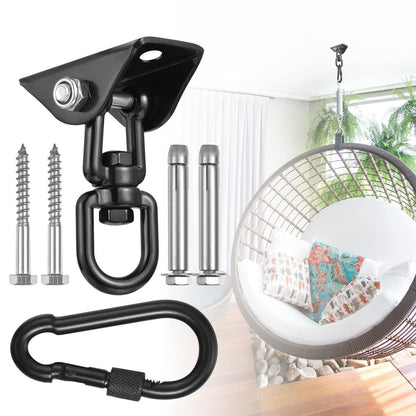 Hammock Hanging Kit,Hanging Chair Hardware 360°Rotating Capacity Hammock Hooks Heavy Duty,Hammock Chair Hanging Kit & Swing Ceiling Hook Snap for Hammock Chair Stand,Seat, Tree,Yoga,Gym(Black)