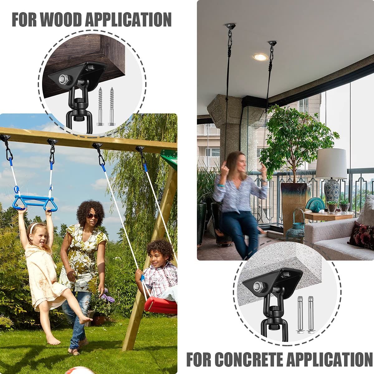 Hammock Hanging Kit,Hanging Chair Hardware 360°Rotating Capacity Hammock Hooks Heavy Duty,Hammock Chair Hanging Kit & Swing Ceiling Hook Snap for Hammock Chair Stand,Seat, Tree,Yoga,Gym(Black)