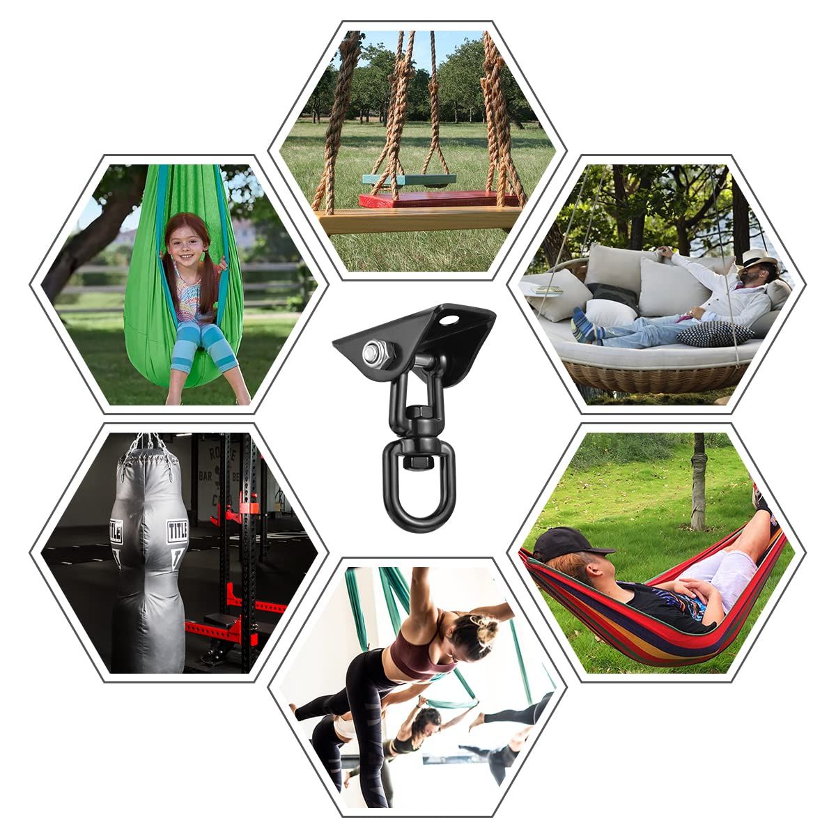 Hammock Hanging Kit,Hanging Chair Hardware 360°Rotating Capacity Hammock Hooks Heavy Duty,Hammock Chair Hanging Kit & Swing Ceiling Hook Snap for Hammock Chair Stand,Seat, Tree,Yoga,Gym(Black)