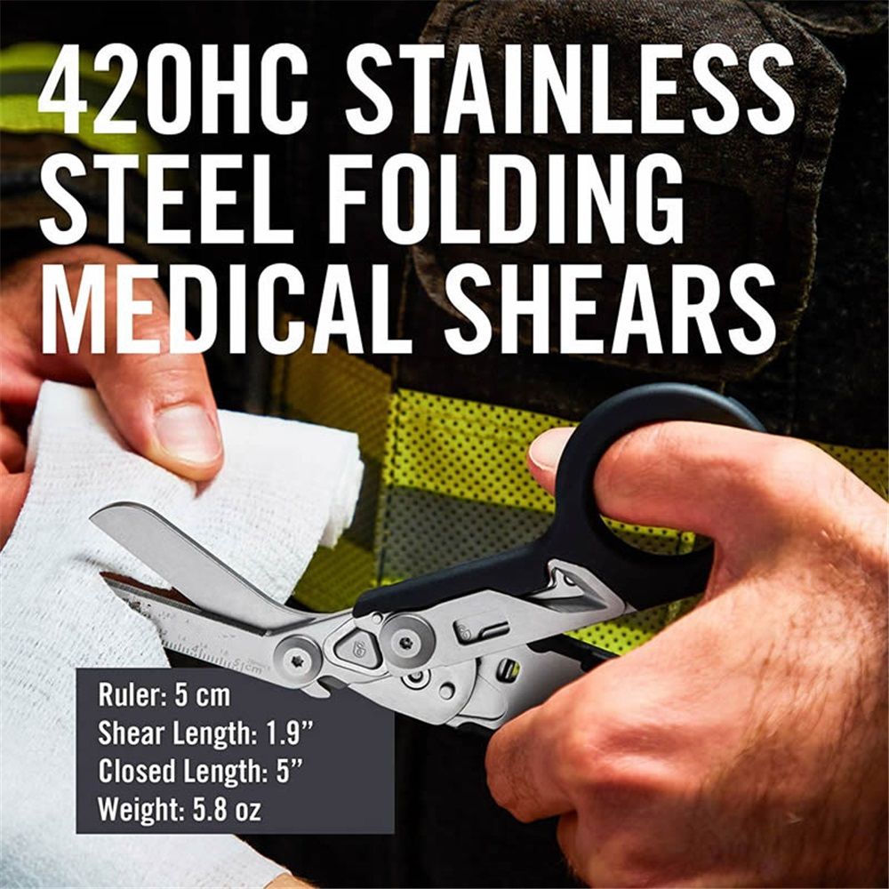 6 in 1 Multifunctional Trauma Shears Foldable with Strap Cutter | Heavy Duty Stainless Steel Emergency Response Shears | Survival Shears With Holster | Medical  shears | Black