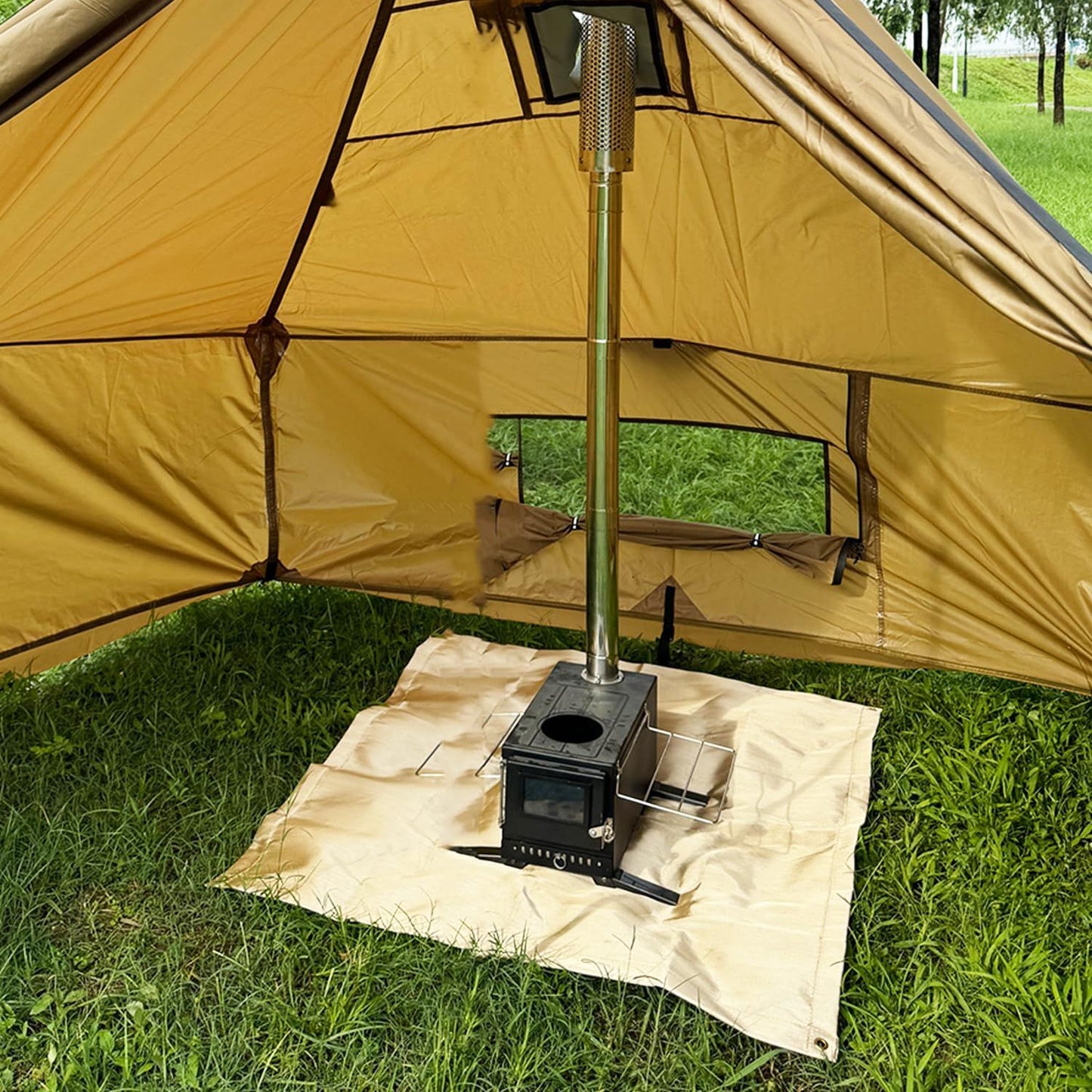 Fire Pit Mat 100*80cm Wood Stove Under Grill Mat (940°F Safety) for Deck BBQ Fireproof Floor Tent Campsite Insulation Protection