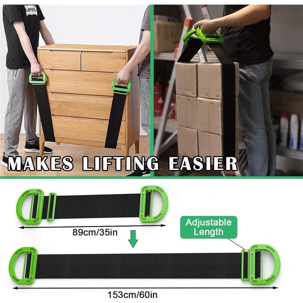 Adjustable Lifting Moving Straps - 2 Pack Furniture Moving Straps for Furniture, Boxes, Mattress, Construction Materials and Heavy, Supports Up to 220 Lbs