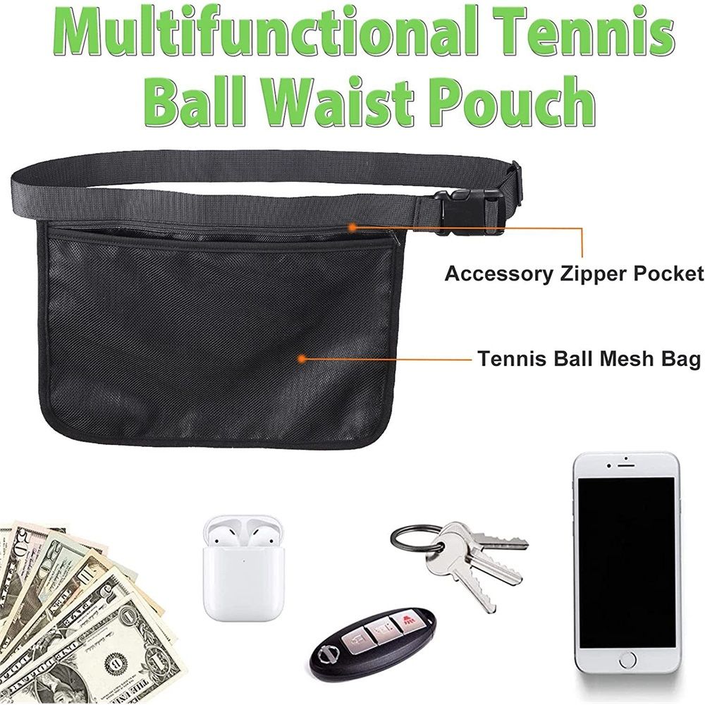 2 pack Tennis Ball Holder, Holder Bag for Women, Men & Teens, Ball Pouch, Mesh Waist Hip Bag Carrier, Easy Holding 6-8 Pickle Balls or Tennis, Versatile Accessories & Gifts