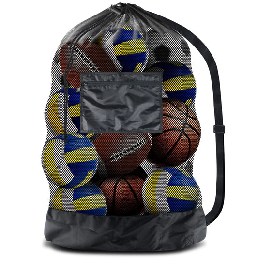 Extra Large Heavy Duty Mesh Bag. Best for Soccer Ball, Water Sports, Beach Cloth, Swimming Gears. Adjustable Shoulder Strap. Secure Side Pocket（30” x 40”）