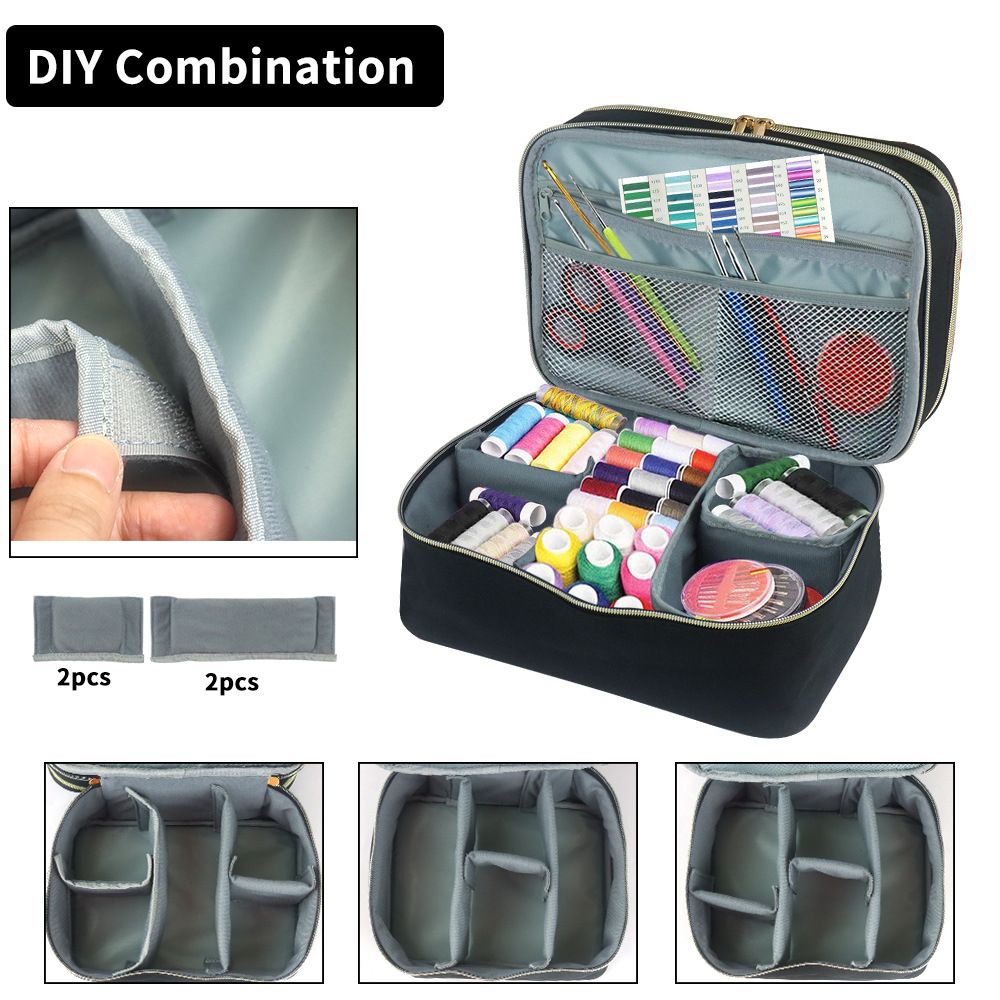 Double-Layer Sewing Bag Accessories Organizer, Large Sewing Supplies Storage for Tools Kit, Thread, Needles, Pins, Buttons - Bag Only