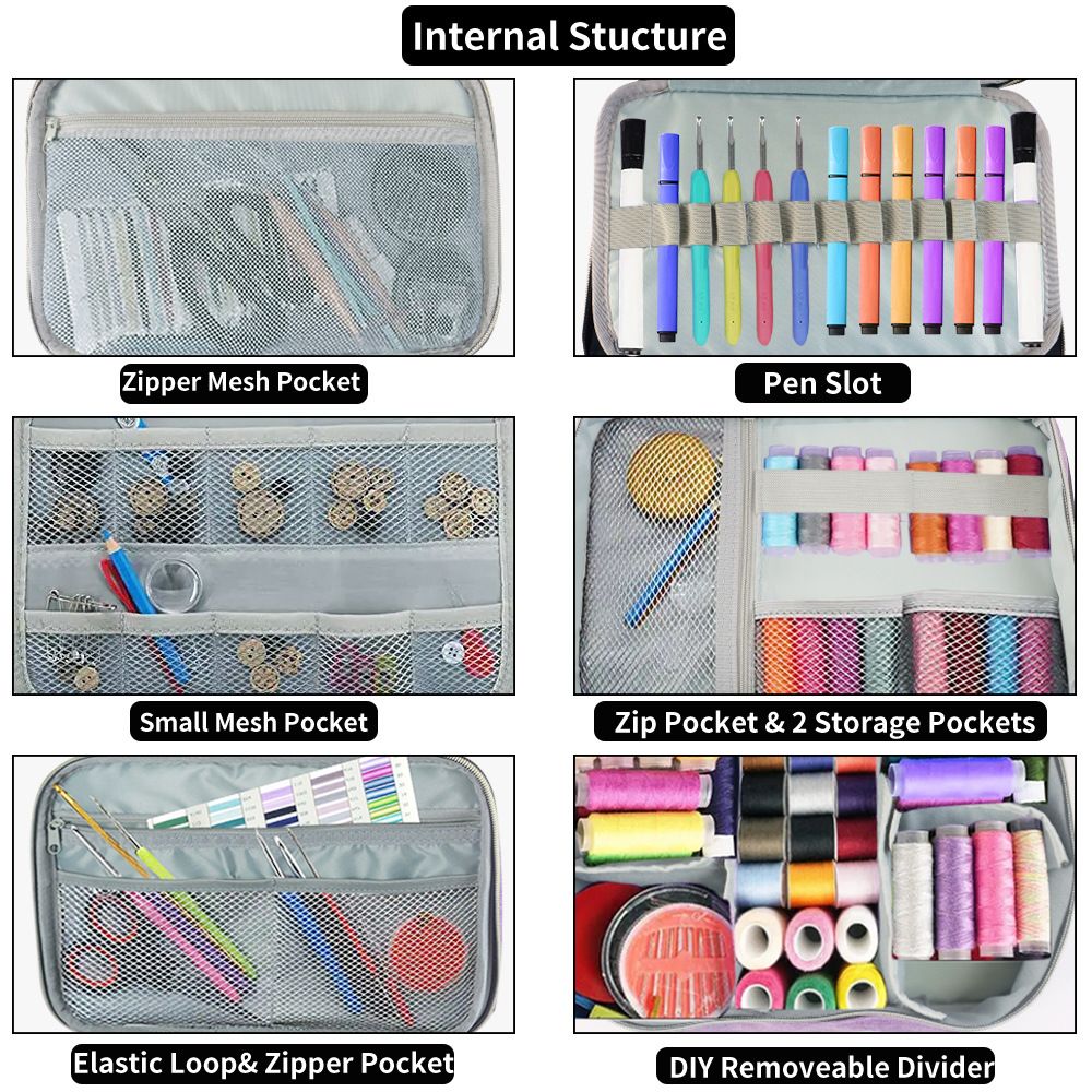 Double-Layer Sewing Bag Accessories Organizer, Large Sewing Supplies Storage for Tools Kit, Thread, Needles, Pins, Buttons - Bag Only