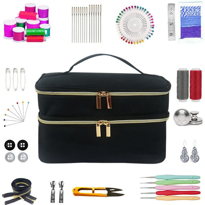 Double-Layer Sewing Bag Accessories Organizer, Large Sewing Supplies Storage for Tools Kit, Thread, Needles, Pins, Buttons - Bag Only