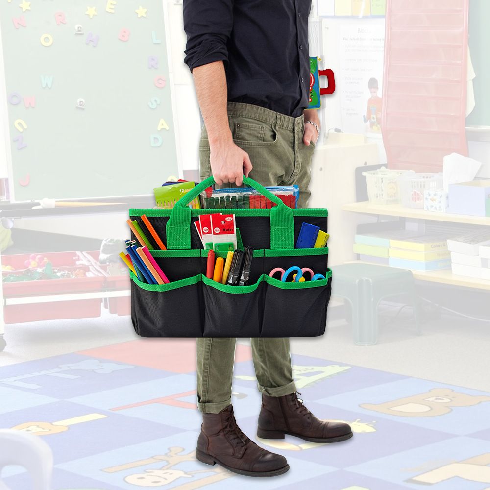 Large Multi-Functional Carrying Bag, 11 Pockets Caddy for Art, Craft, Sewing, Make-up or School, Medical, Office Supplies Organizer, Green（black-green）
