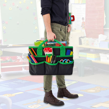 Large Multi-Functional Carrying Bag, 11 Pockets Caddy for Art, Craft, Sewing, Make-up or School, Medical, Office Supplies Organizer, Green（black-green）