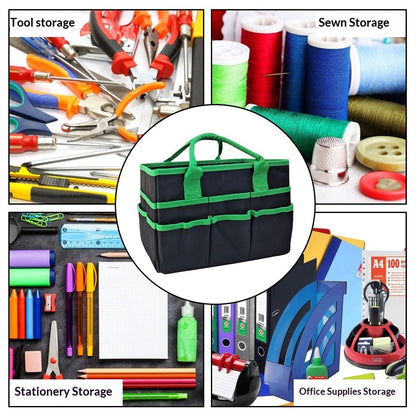 Large Multi-Functional Carrying Bag, 11 Pockets Caddy for Art, Craft, Sewing, Make-up or School, Medical, Office Supplies Organizer, Green（black-green）