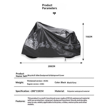 Bike Bicycle Cover Waterproof Dustproof- Bike Cover for 1 Bikes, Indoor and Outdoor Use, Bike Cover Rain Sun UV Wind Snow Proof Resistant (Black 350g)