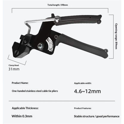 Zip Tie Tool, Heavy Duty Zip Tie Cutter, Fasten and Cut Stainless Steel Cable Ties, for Outdoor Chain Link Fence Ties, Exhaust Pipe and Cables, Black One-handed operation