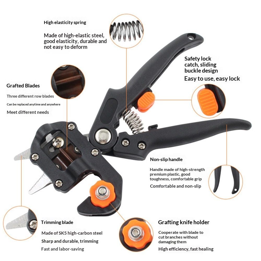 Grafting Tool Kit, Garden Pruner Tools with Replacement Blades, Plant Branch Vine Fruit Tree Cutting Tool Kits Scissors, Perfect for Fruit Trees Grafting (Bag packaging)
