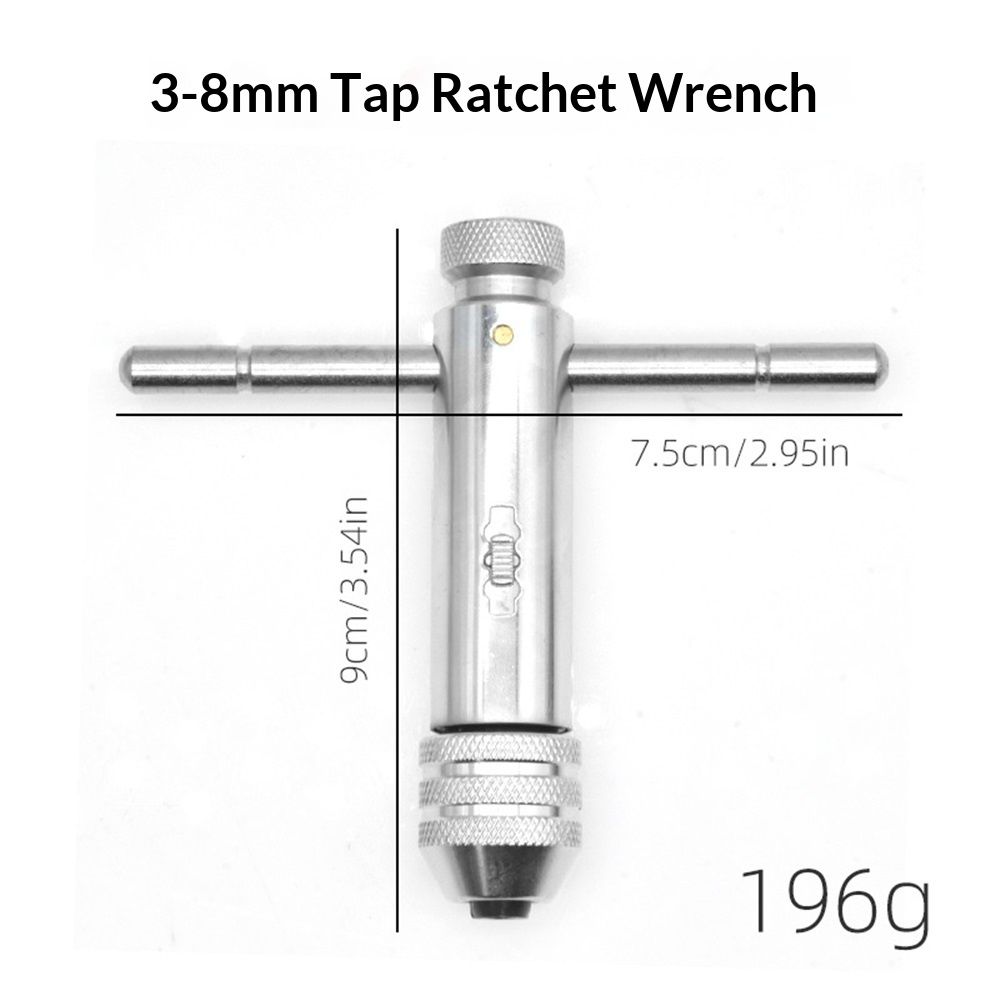 Adjustable Ratchet Tap Wrench T-Handle, M3-M8 Capacity, Tap Reamer Tapping Ratcheting Wrench,90mm Body Length