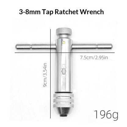 Adjustable Ratchet Tap Wrench T-Handle, M3-M8 Capacity, Tap Reamer Tapping Ratcheting Wrench,90mm Body Length