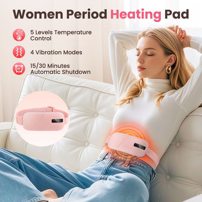 Portable Cordless Heating Pad for Cramps, 5 Heat Levels and 4 Massage Modes, A Temp Control, Belly and Back Heating Pad, Gifts for Women and Girls (Pink)