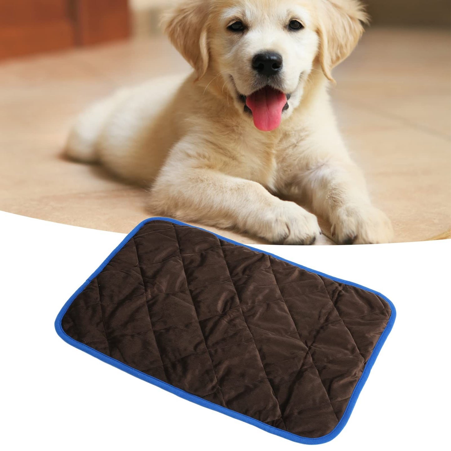 Dog Crate Mat – Waterproof, Non-Slip, Machine Washable Crate Mat – Soft, Durable Kennel Mat for Dogs – Pet Bed for Crates, Travel or Home Use - Coffee color (blue edgingS:40*50CM)