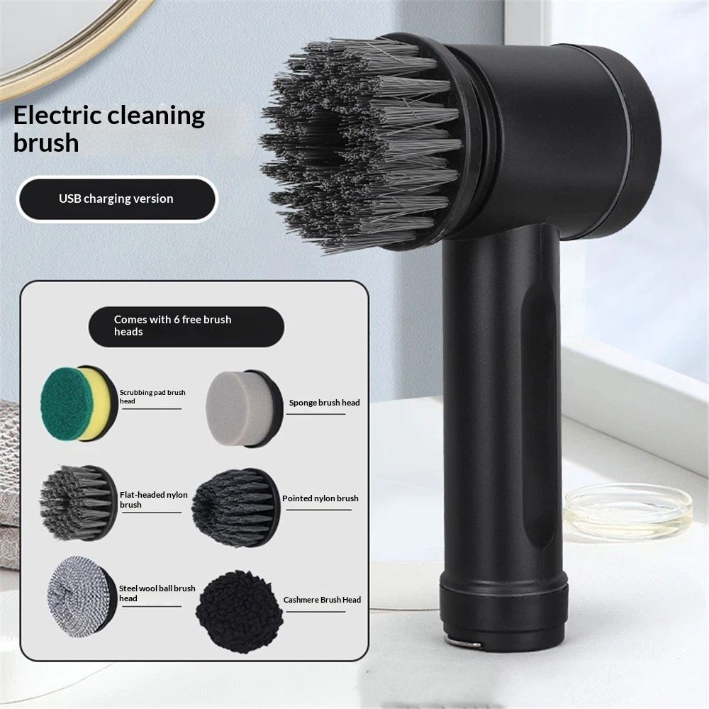 Electric Spin Scrubber, Cordless Power Scrubber with 8 Replaceable Heads, Dual Speed Lightweight Handheld Scrubber for Cleaning Stove/Bowl/Sink/Corner/Tile/Grout (Black)