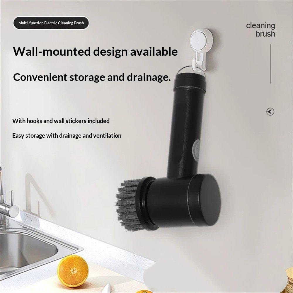 Electric Spin Scrubber, Cordless Power Scrubber with 8 Replaceable Heads, Dual Speed Lightweight Handheld Scrubber for Cleaning Stove/Bowl/Sink/Corner/Tile/Grout (Black)