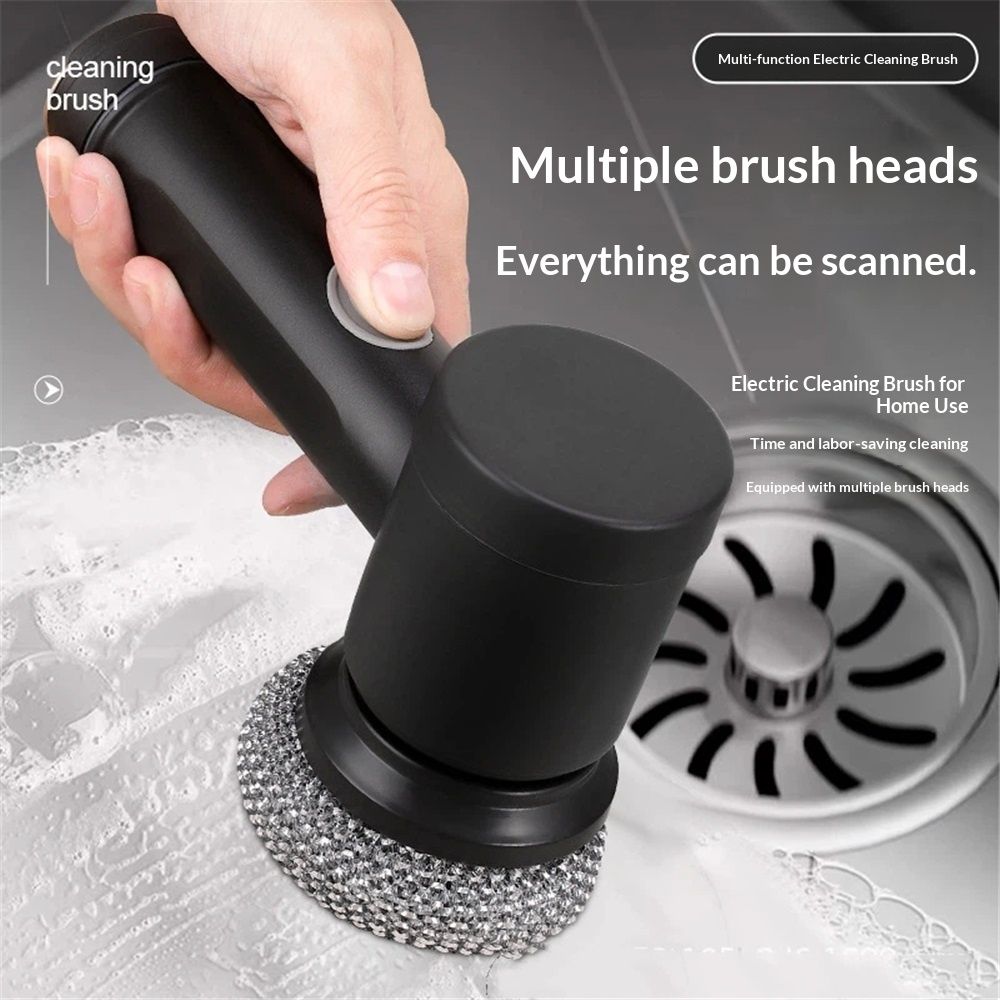 Electric Spin Scrubber, Cordless Power Scrubber with 8 Replaceable Heads, Dual Speed Lightweight Handheld Scrubber for Cleaning Stove/Bowl/Sink/Corner/Tile/Grout (Black)