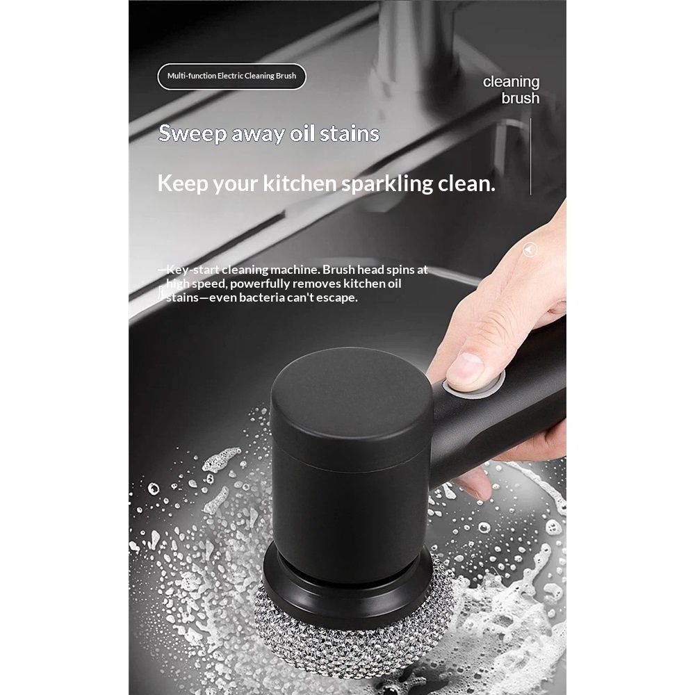 Electric Spin Scrubber, Cordless Power Scrubber with 8 Replaceable Heads, Dual Speed Lightweight Handheld Scrubber for Cleaning Stove/Bowl/Sink/Corner/Tile/Grout (Black)