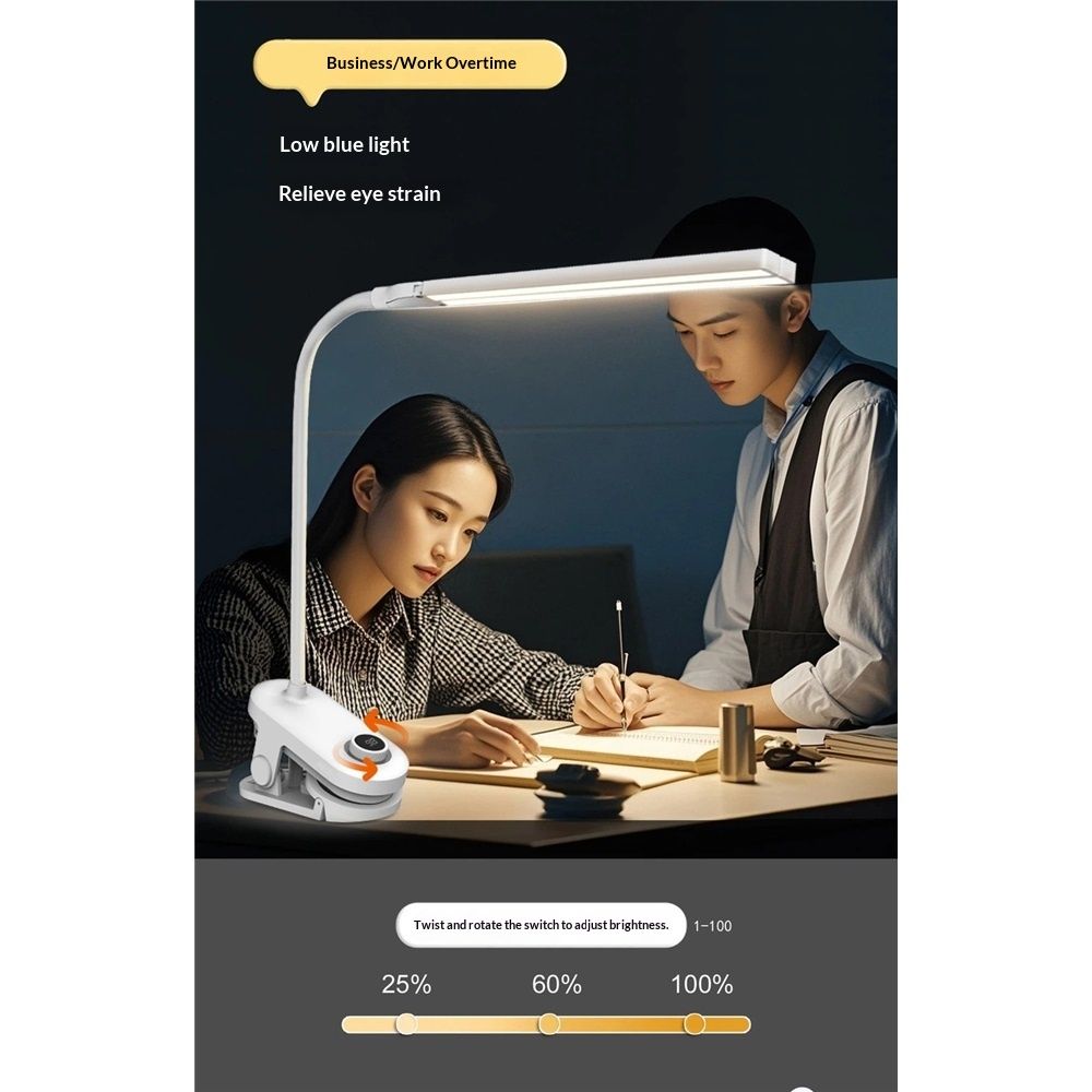 Dual Head LED Desk Lamp with Clamp, Eye-Caring Clip on Lights for Home Office, 4000mAh Rechargeable Battery Operated Table Lamps,3 Lighting Modes & Brightness Dimmer Light for Kids Students