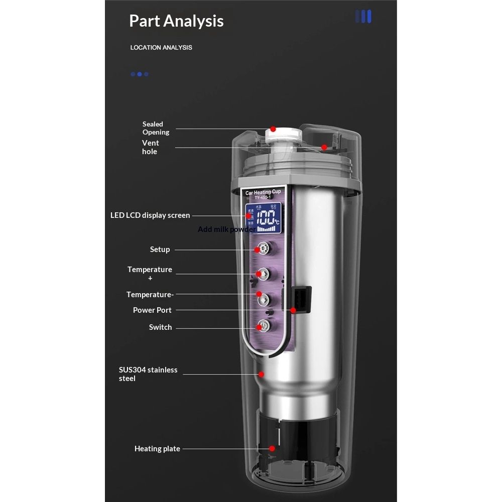 Car Electric Kettle for Travel :12V/24V Small Electric Water Kettle, Multi-Temp Control 500 mL Portable Car Water Boiler for Brewing Coffee Tea,LCD Display 304 Stainless Steel Truck Heating Cup