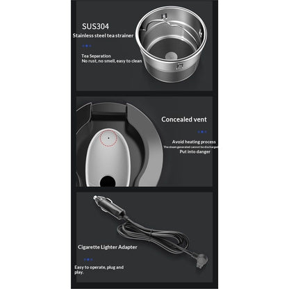 Car Electric Kettle for Travel :12V/24V Small Electric Water Kettle, Multi-Temp Control 500 mL Portable Car Water Boiler for Brewing Coffee Tea,LCD Display 304 Stainless Steel Truck Heating Cup