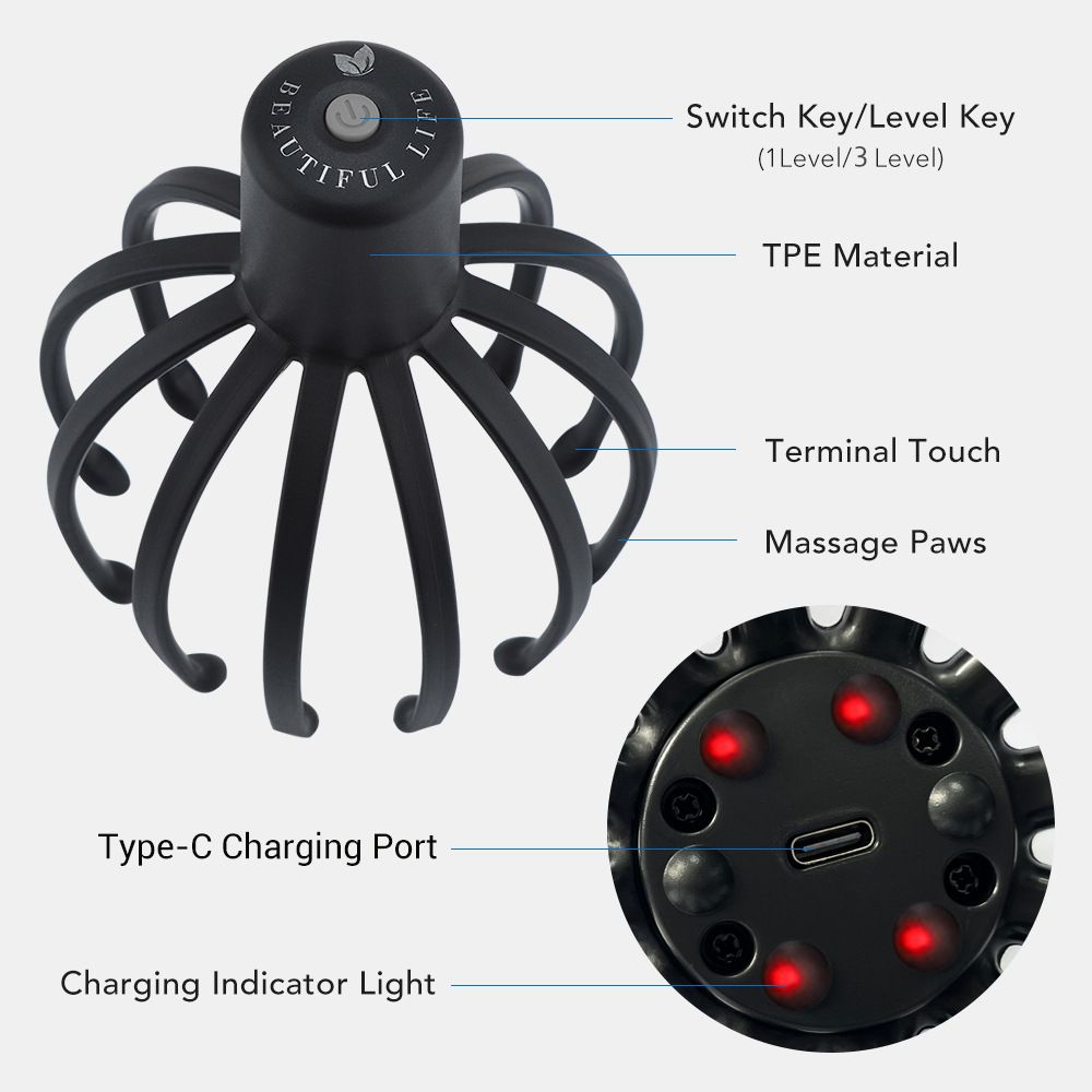Electric Scalp Massager with 3 Modes, 360 Degree Head Massager, Cordless Portable Head Scratcher for Stress Relax