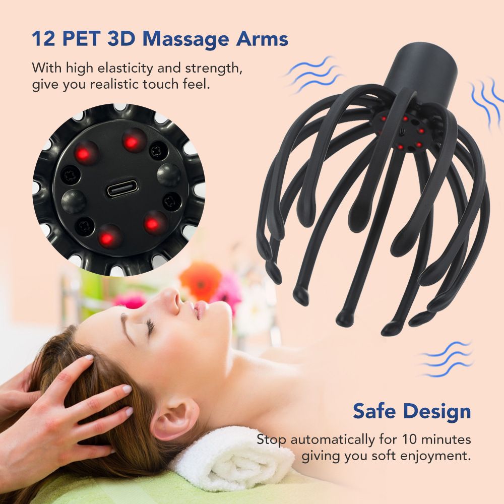 Electric Scalp Massager with 3 Modes, 360 Degree Head Massager, Cordless Portable Head Scratcher for Stress Relax