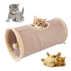 Collapsible Cat Tunnel Pet Play Tube Crinkle Tunnel with Cat Toys，Ball for Small to Medium Cats, Kittens, Rabbits, Ferrets（khaki）