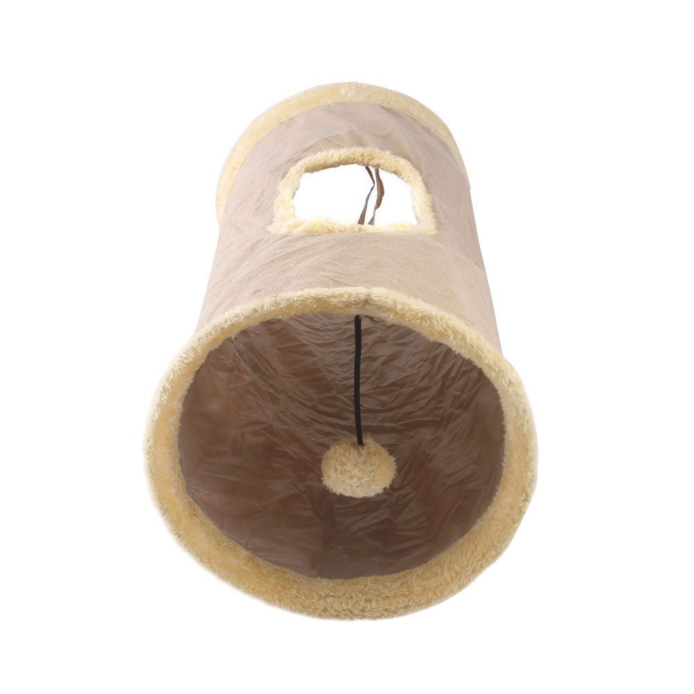 Collapsible Cat Tunnel Pet Play Tube Crinkle Tunnel with Cat Toys，Ball for Small to Medium Cats, Kittens, Rabbits, Ferrets（khaki）