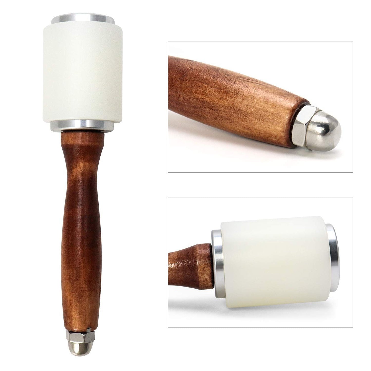 Wooden Handle Nylon Hammer, Leathercraft Carving Nylon Hammer For Stamping Sew Leather Cowhide Tool Kit（Straight leather carving hammer）