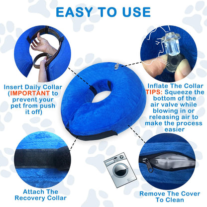 Inflatable Dog Cone Collar Alternative, Soft Dog Cone for Small Medium Large Dogs and Cats, Neck Recovery Donut Collar After Surgery (M, Blue)