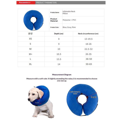 Inflatable Dog Cone Collar Alternative, Soft Dog Cone for Small Medium Large Dogs and Cats, Neck Recovery Donut Collar After Surgery (M, Blue)