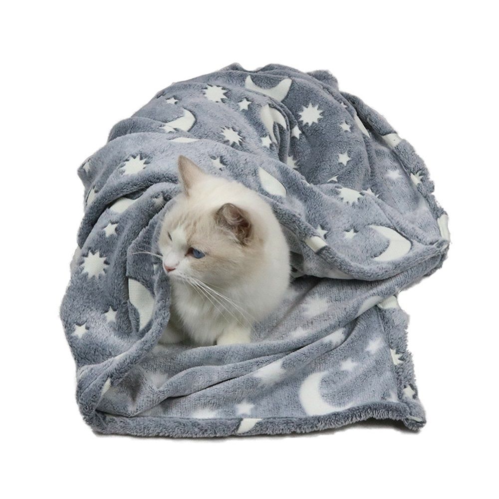 Pet luminous blanket, dog bath towel, nest pad, luminous coral fleece cover blanket, machine washable sleeping pad, winter warm cushion（S 60*40cm grey）