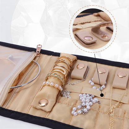 Travel Jewelry Organizer Case Foldable Jewelry Roll for Journey Rings, Necklaces, Earrings, Bracelets, Mini, (Black Large )Storage bag only