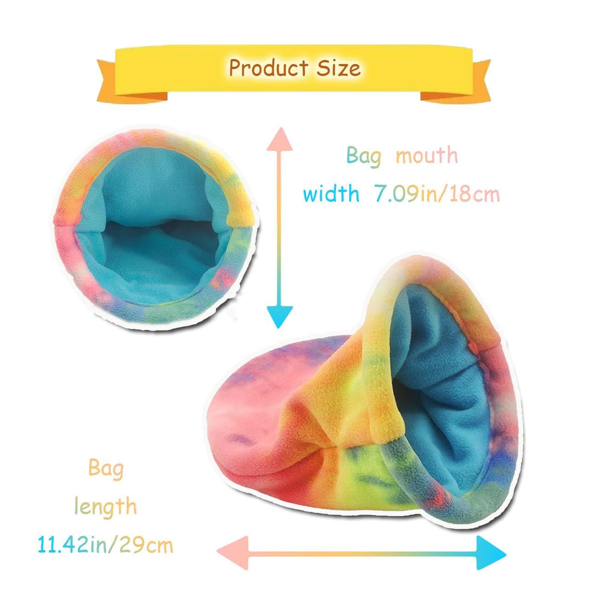 Guinea Pig Hideout, Bunny Hideaway, Rabbit Bed, Polar Fleece Small Animal Hideout for Guinea Pig Cage, Bunny Enrichment, Rat & Chinchilla Habitat Accessory（Colorful Rainbow）large size