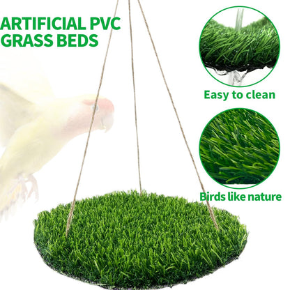Large Bird Foraging Mat Toys, Natural Bird Grass Hammock Swing Toy with Hooks, Climbing Perch Hanging Toy for Parakeets, Parrot, Cockatiels, Bearded Dragon, Snake（rotundity）