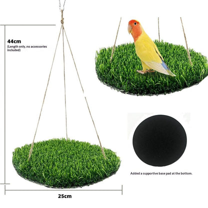 Large Bird Foraging Mat Toys, Natural Bird Grass Hammock Swing Toy with Hooks, Climbing Perch Hanging Toy for Parakeets, Parrot, Cockatiels, Bearded Dragon, Snake（rotundity）